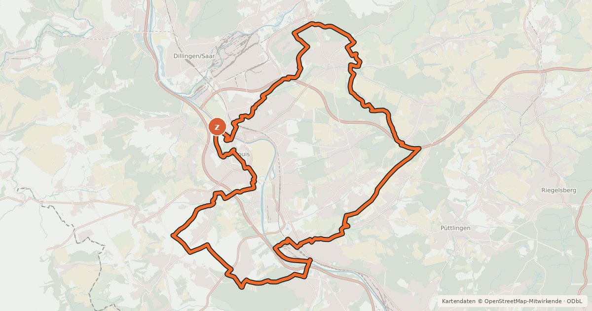 Kartenübersicht der Radroute Saarlouiser Runde