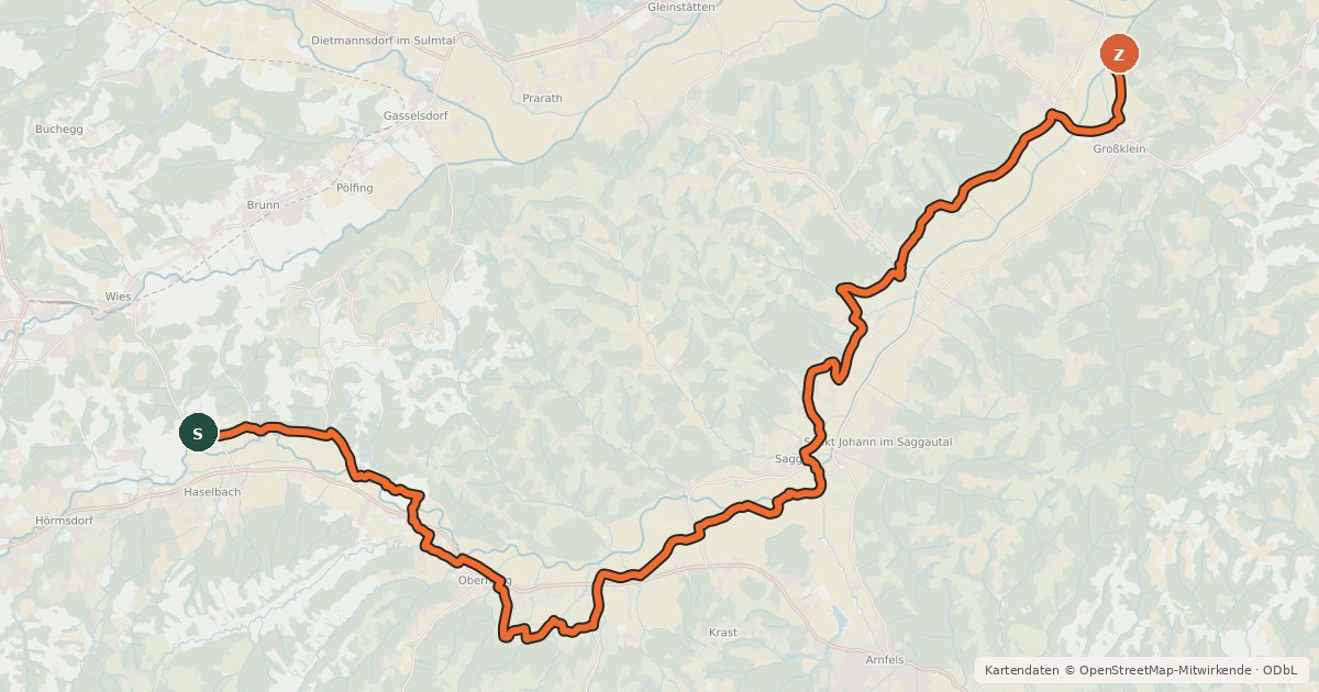 Kartenübersicht der Radroute Saggautalradweg