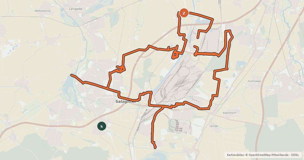 Kartenübersicht der Radroute Salzgitter-Route 31 NO
