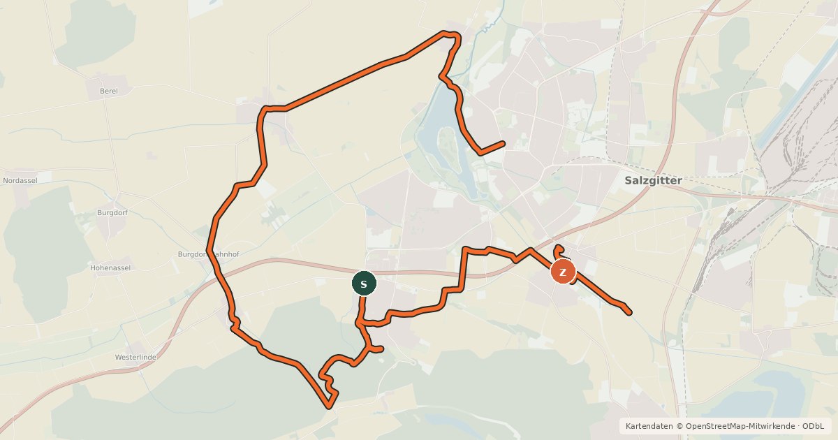 Kartenübersicht der Radroute Salzgitter-Route 31 NW