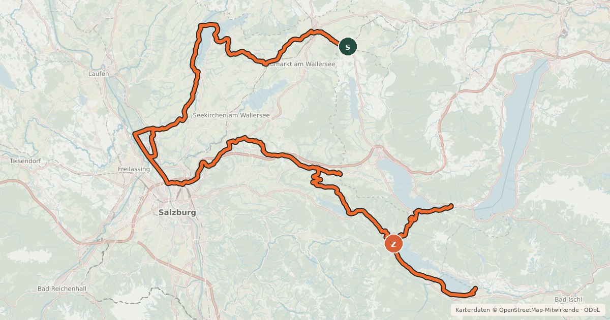Kartenübersicht der Radroute Salzkammergut Radweg (Salzburg)