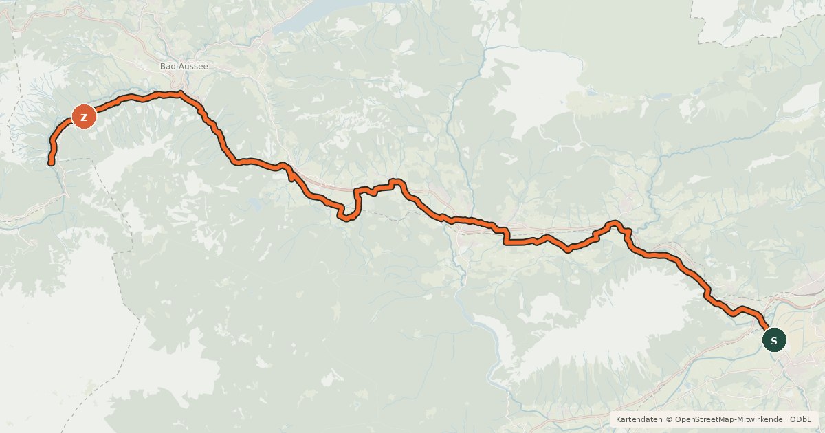 Kartenübersicht der Radroute Salzkammergutradweg