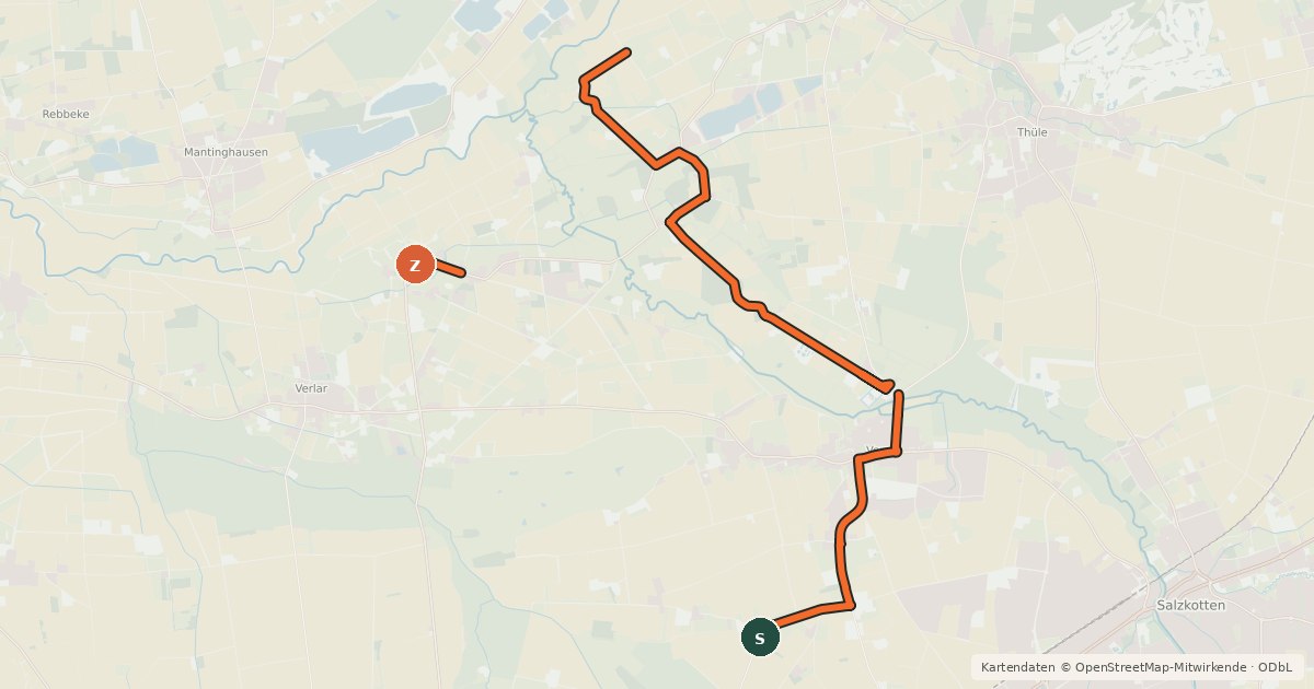 Kartenübersicht der Radroute Salzkottener Radrundweg 2