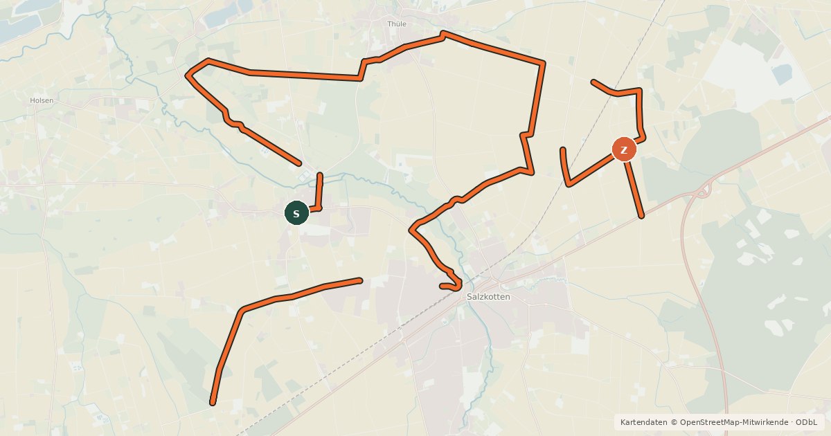 Kartenübersicht der Radroute Salzkottener Radrundweg 5