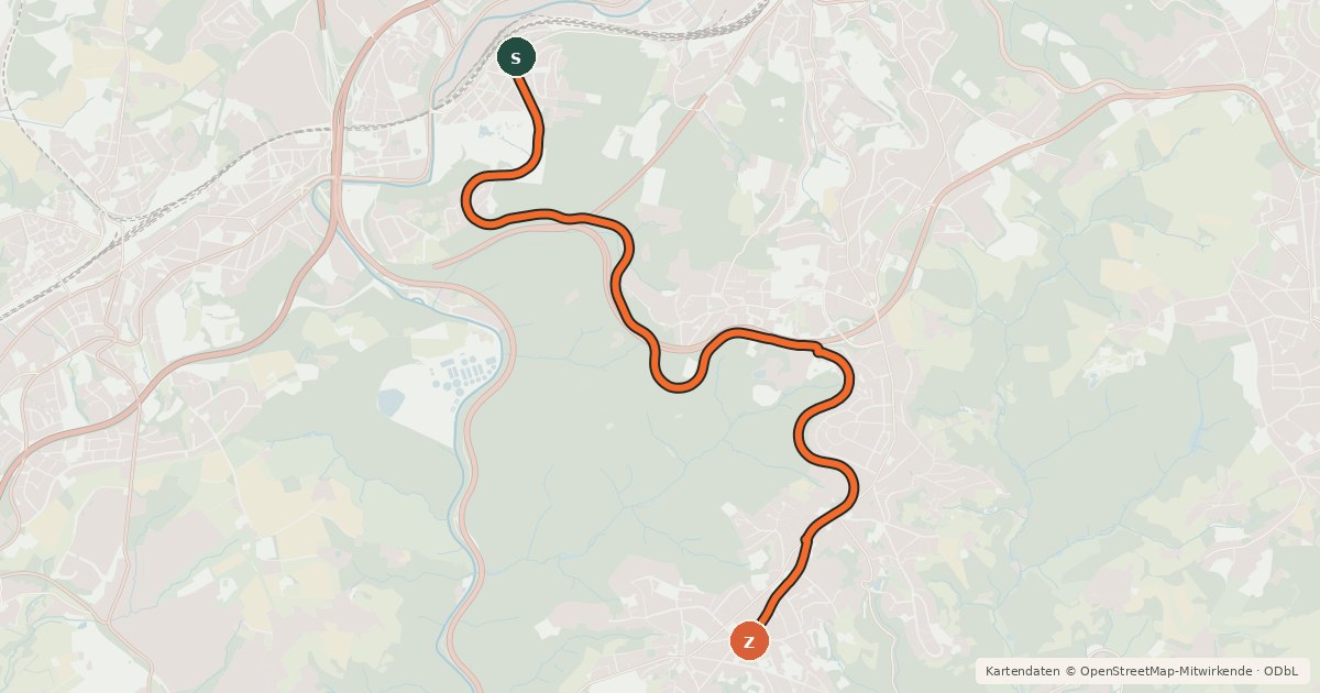 Kartenübersicht der Radroute Sambatrasse