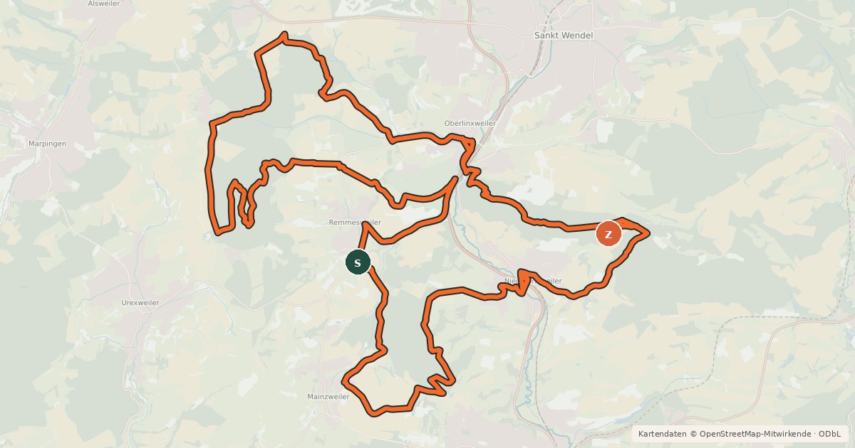 Kartenübersicht der Radroute Sankt Wendeler Land MTB 6