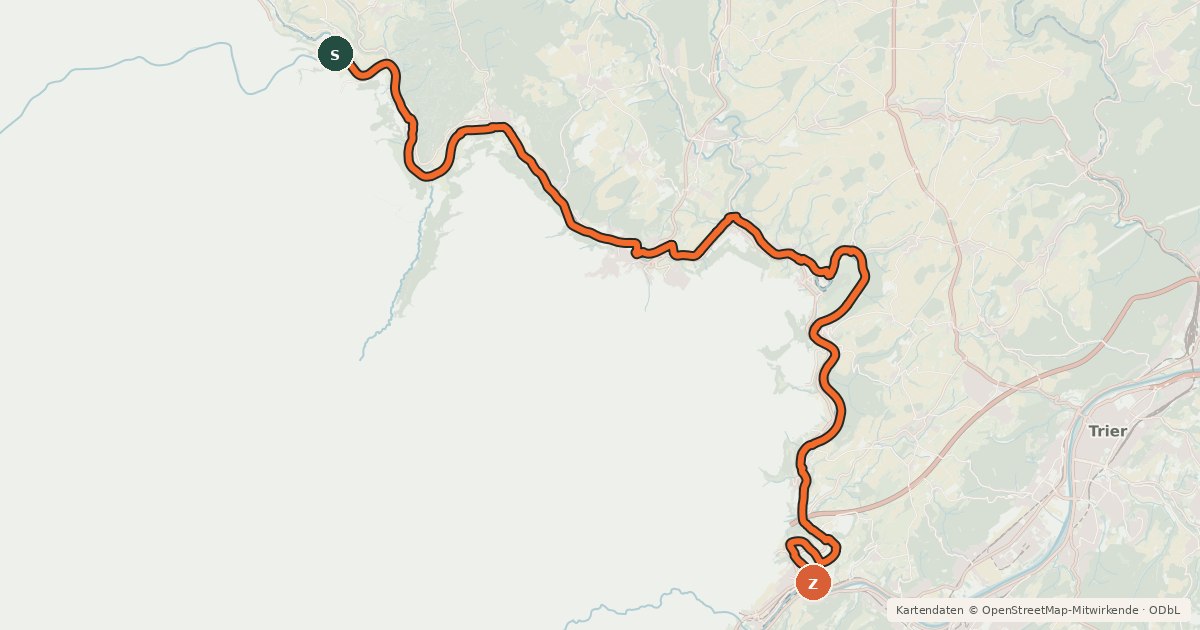 Kartenübersicht der Radroute Sauer-Radweg