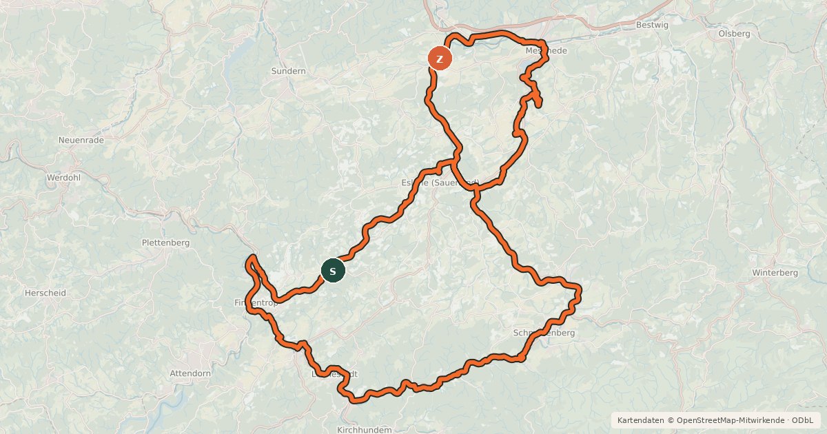 Kartenübersicht der Radroute SauerlandRadring