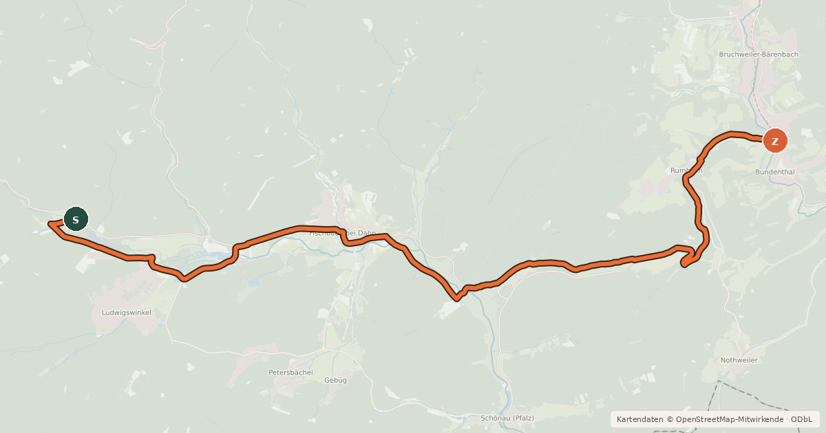 Kartenübersicht der Radroute Sauertal