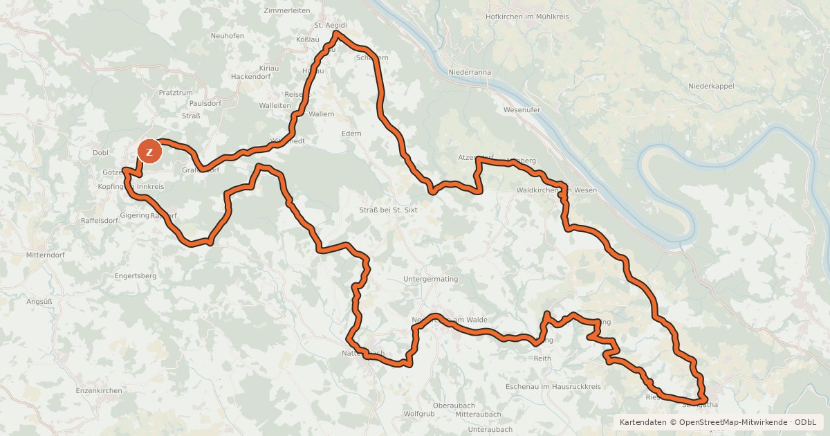 Kartenübersicht der Radroute Sauwald Panorama-Runde