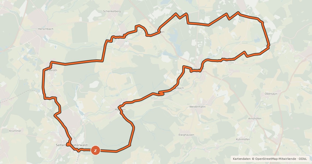 Kartenübersicht der Radroute Saynbach-Radrundweg