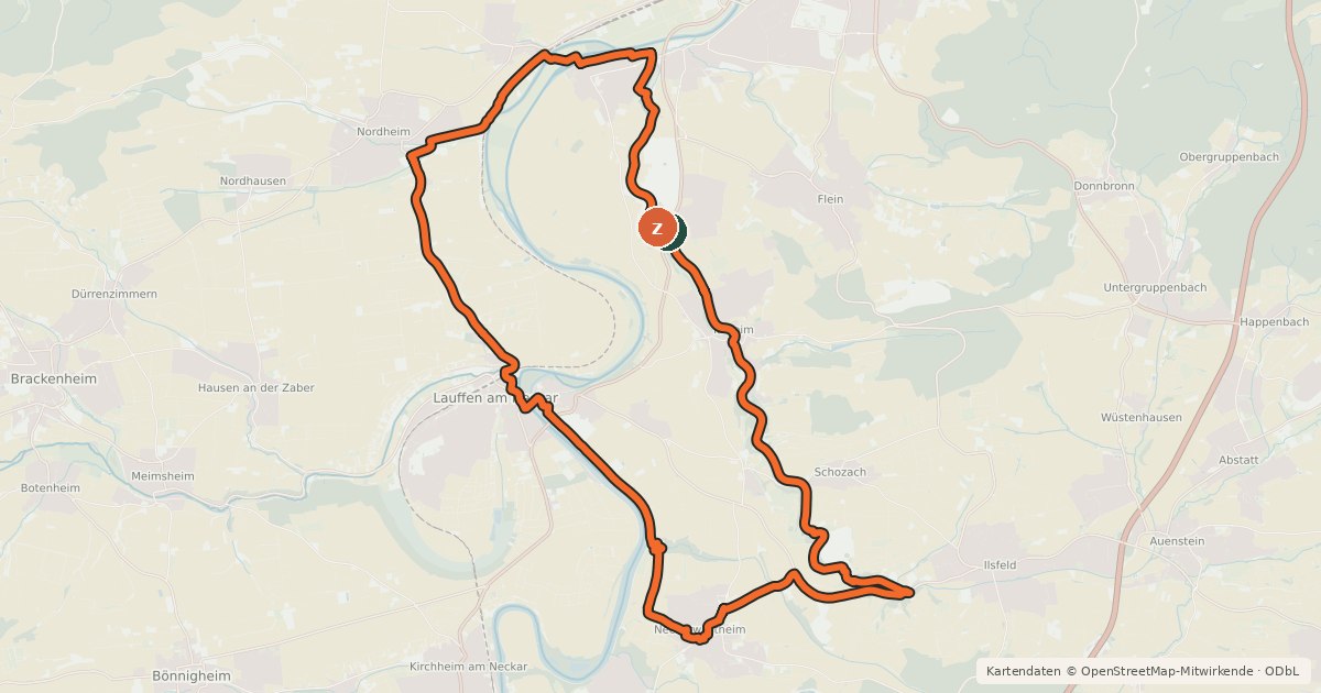 Kartenübersicht der Radroute SB2 Neckar-Schozachtal-Radrundfahrt
