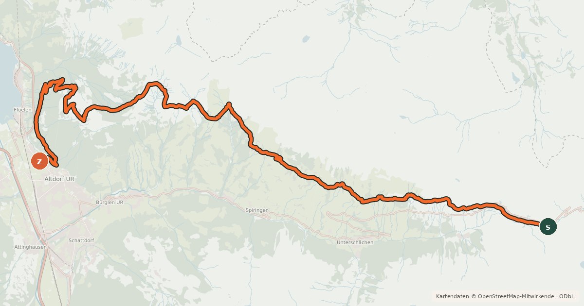 Kartenübersicht der Radroute Schächental Bike