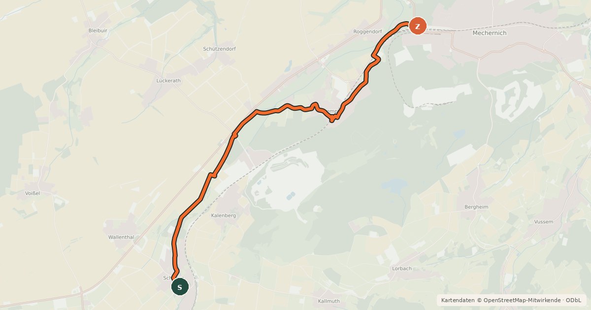 Kartenübersicht der Radroute Scheven (25) - Mechernich (88)