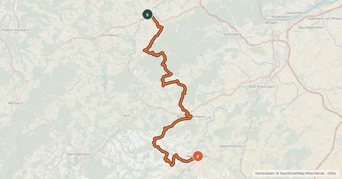 Kartenübersicht der Radroute Schinderhannes-Glan-Tour