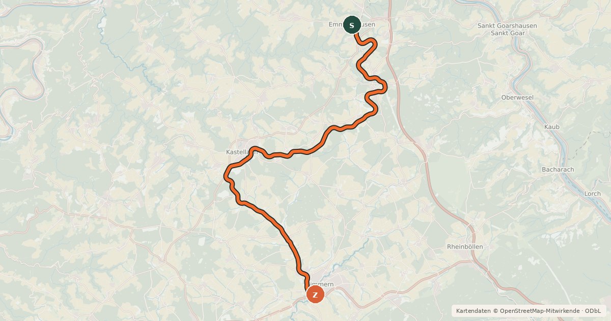 Kartenübersicht der Radroute Schinderhannes-Radweg