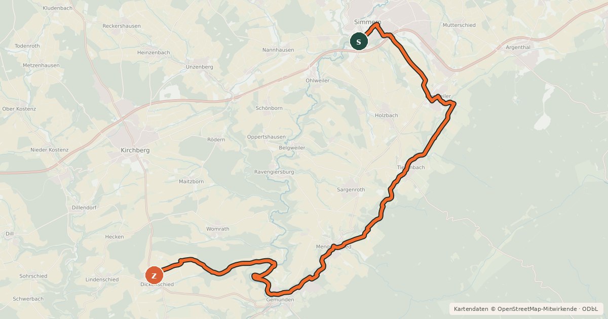 Kartenübersicht der Radroute Schinderhannes Soonwald Radweg