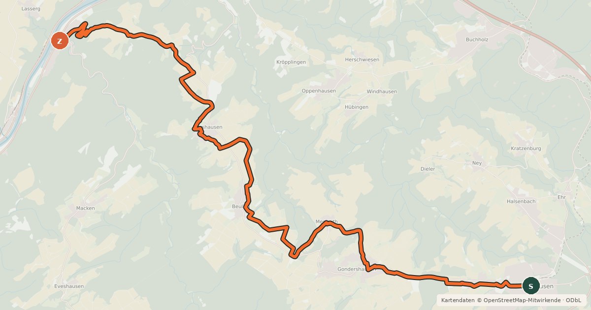 Kartenübersicht der Radroute Schinderhannes Untermosel Radweg
