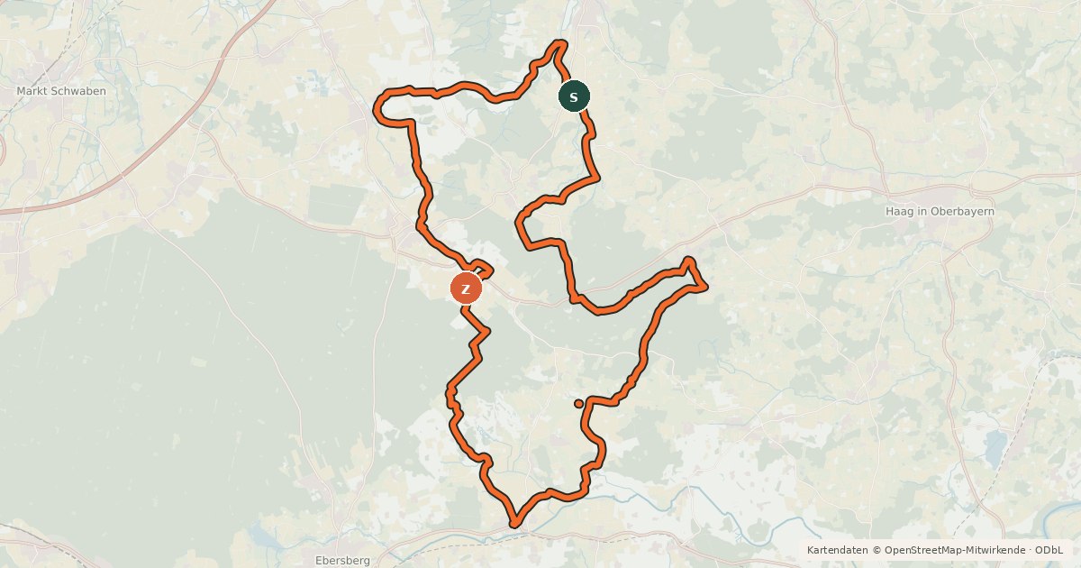 Kartenübersicht der Radroute Schlacht von Hohenlinden Fernradwanderweg