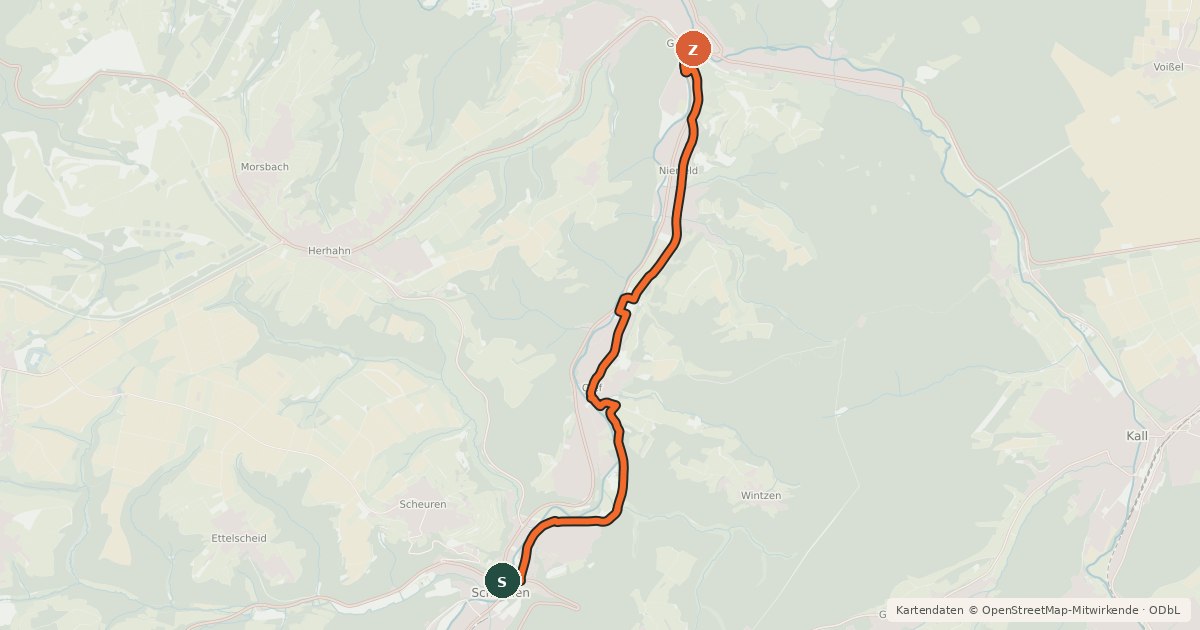 Kartenübersicht der Radroute Schleiden (02) - Gemünd (30)