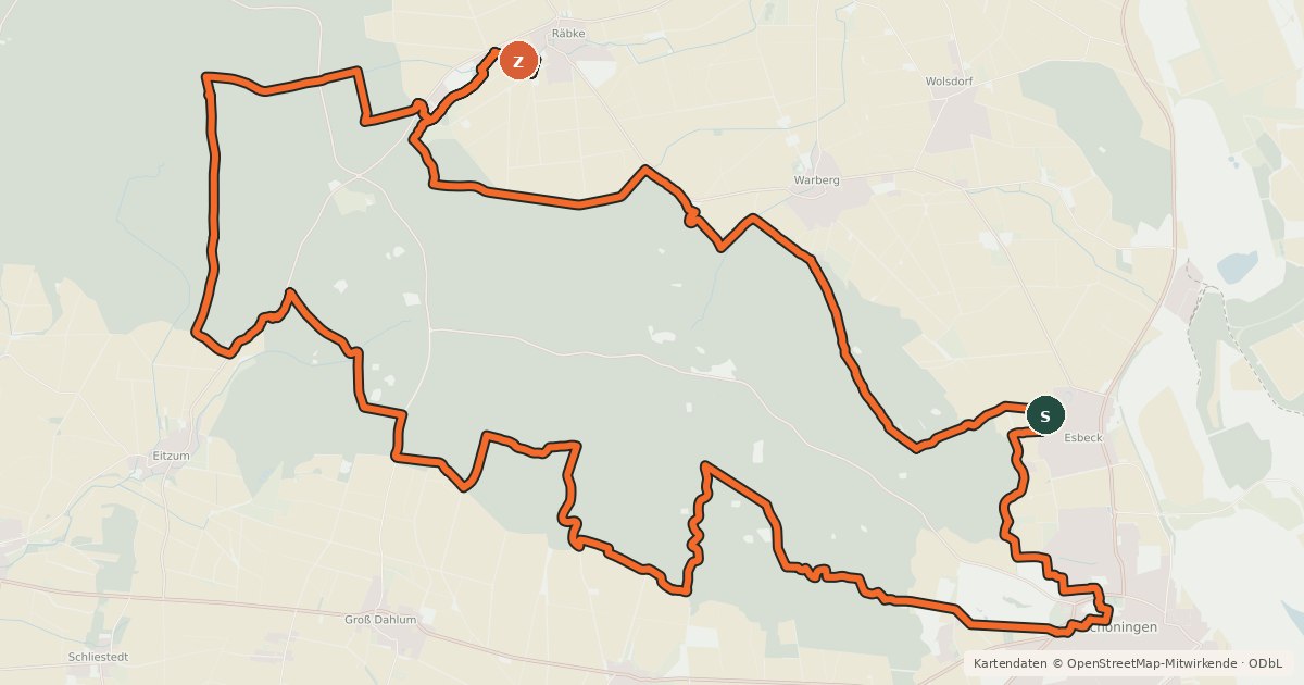 Kartenübersicht der Radroute Schloss Schöningen