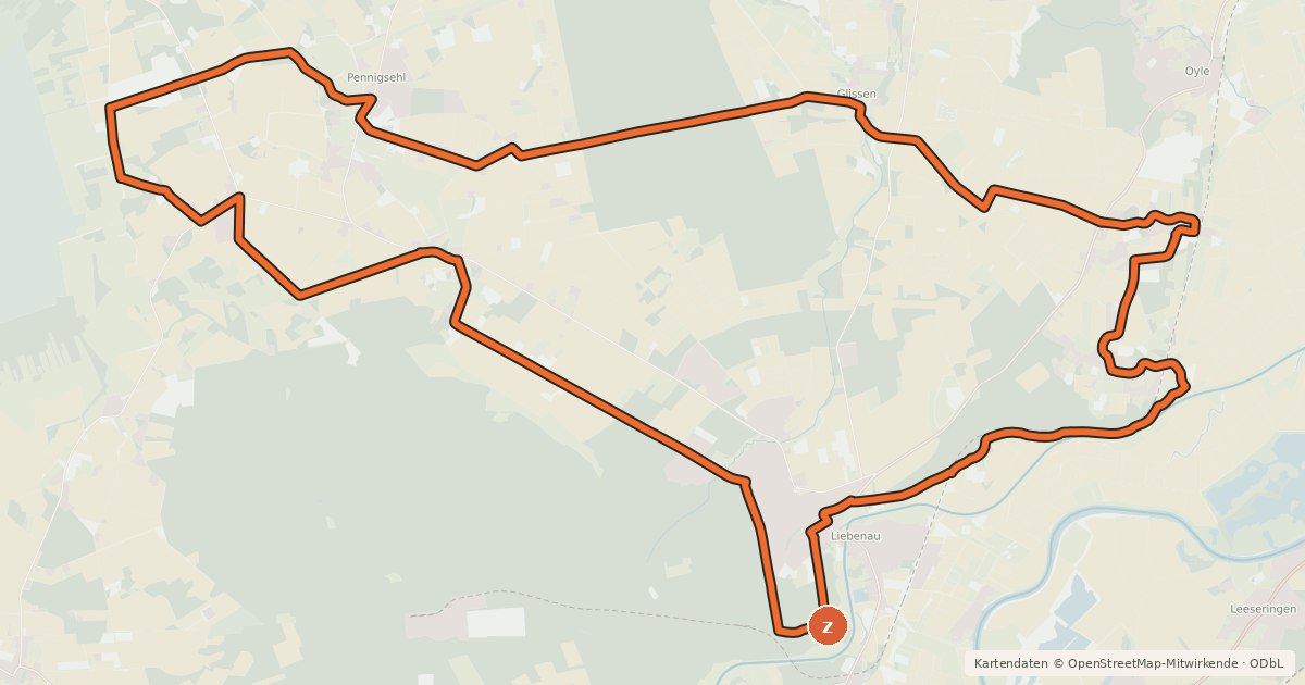 Kartenübersicht der Radroute Schlucht und Heide rund um Liebenau