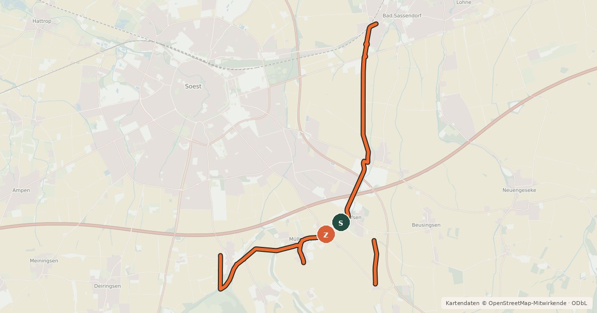 Kartenübersicht der Radroute Schlüsselroute