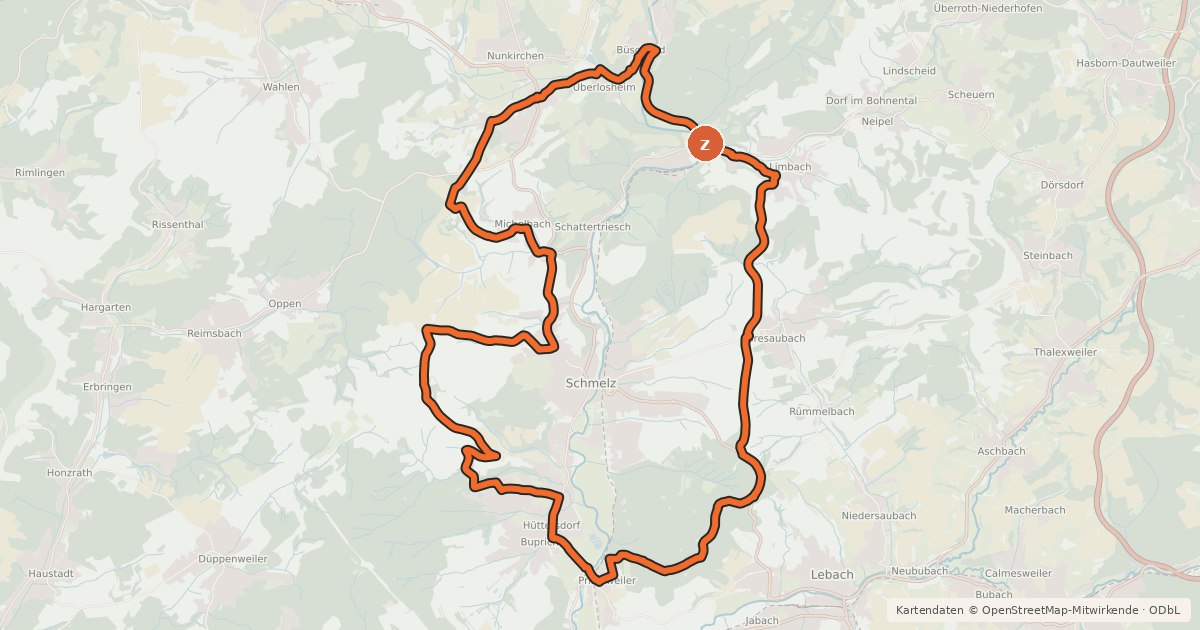 Kartenübersicht der Radroute Schmelzer Runde