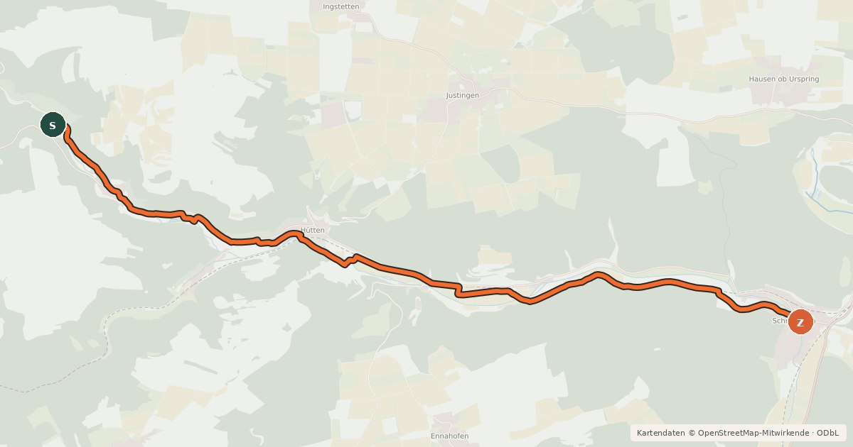 Kartenübersicht der Radroute Schmiechtal-Radwanderweg