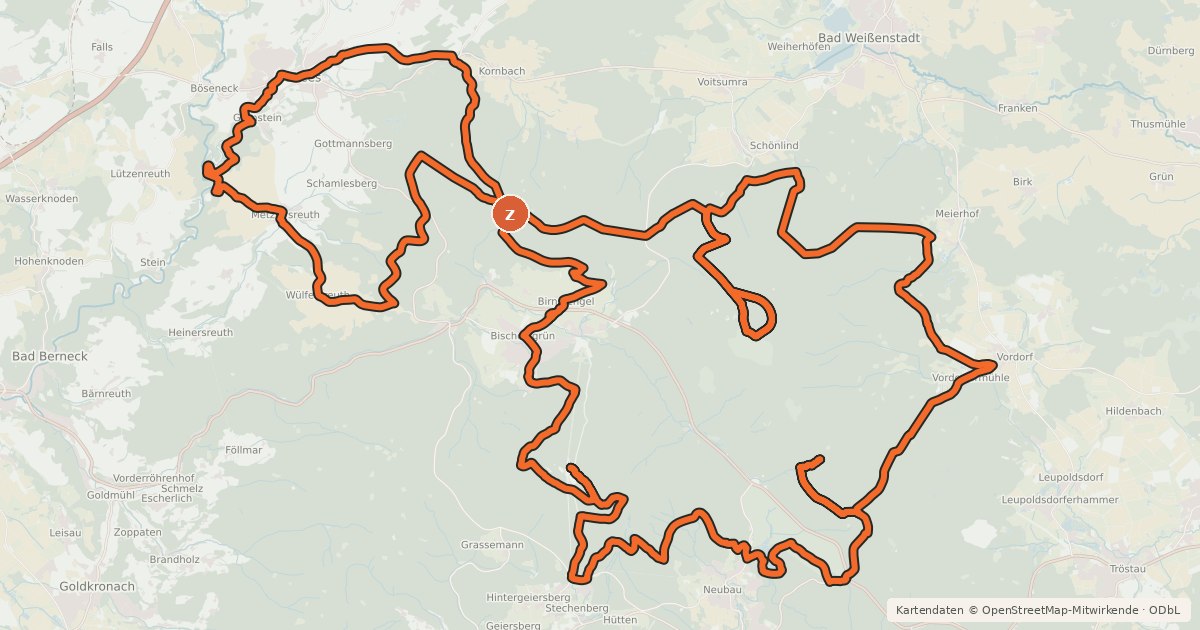 Kartenübersicht der Radroute Schneeberg