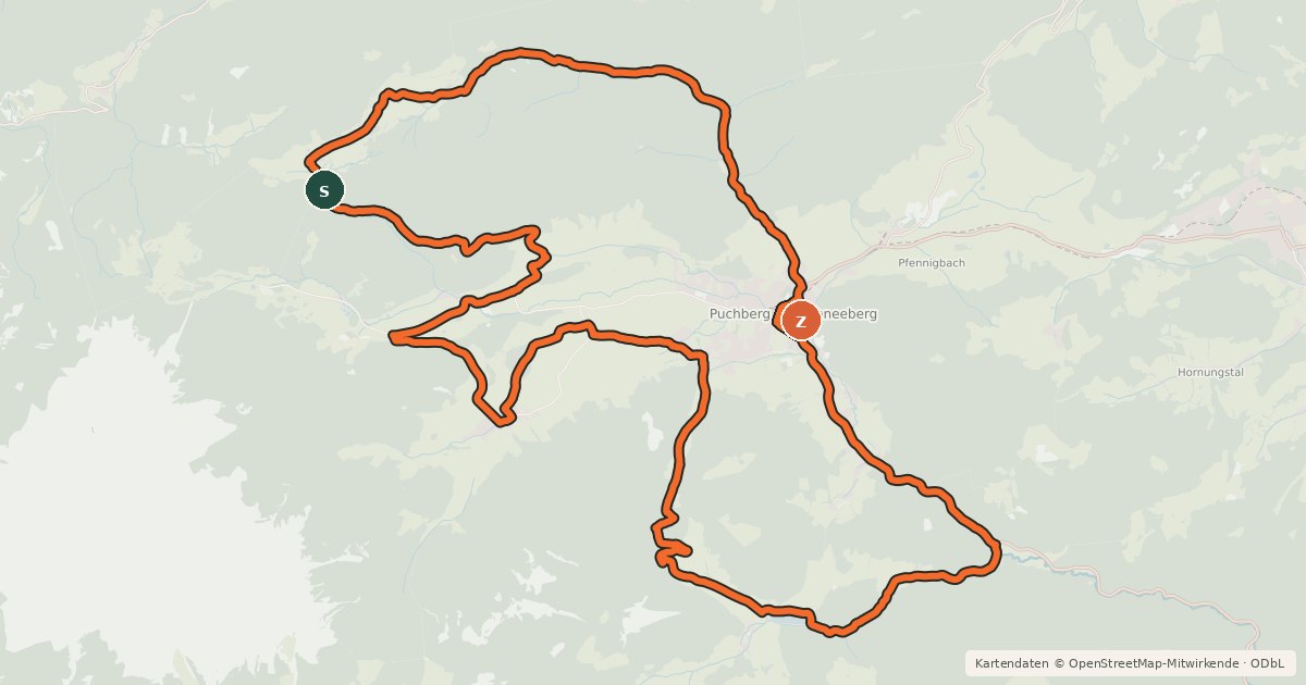 Kartenübersicht der Radroute Schneebergstrecke