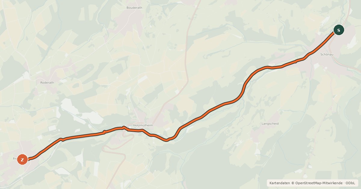 Kartenübersicht der Radroute Schönau (16) - Frohngau (95)