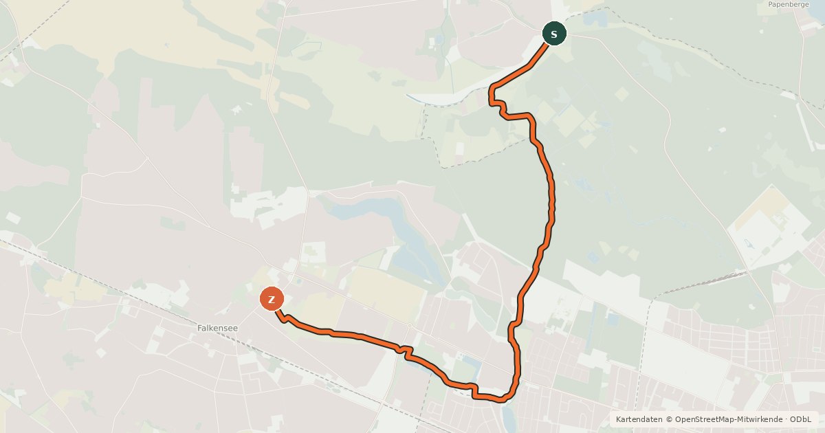 Kartenübersicht der Radroute Schönwalde (1) - Falkensee (61)