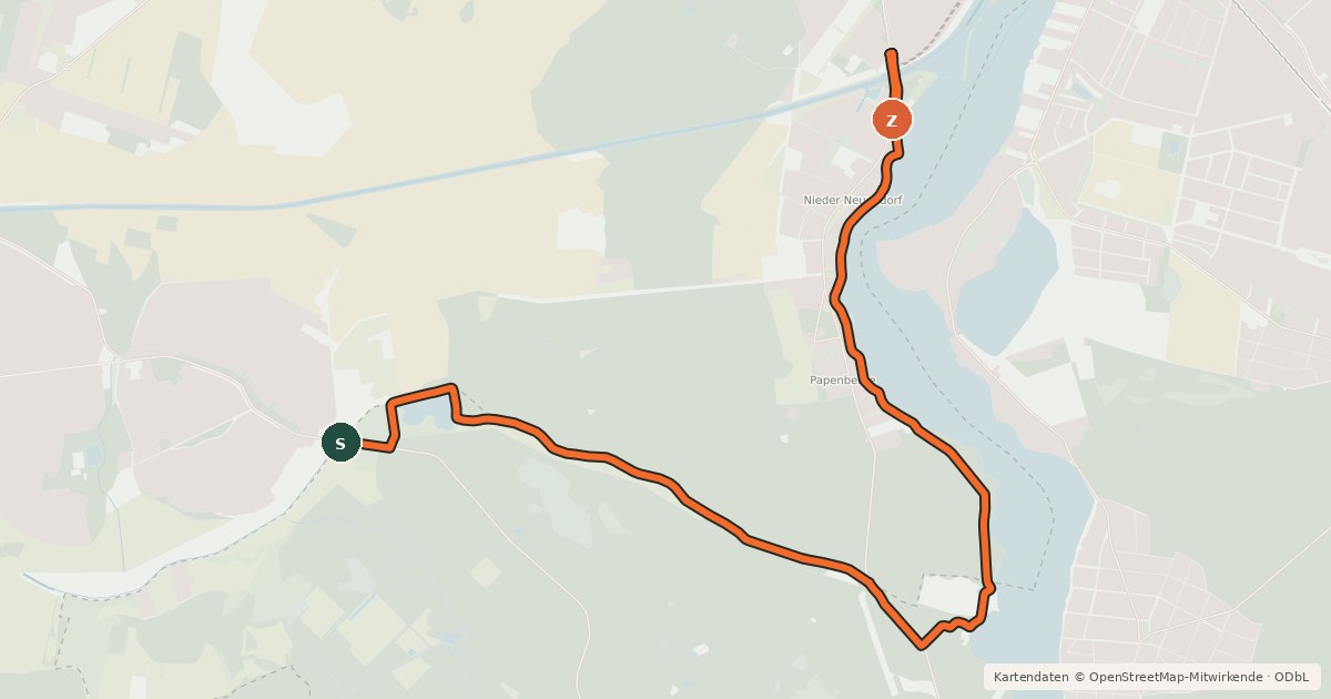 Kartenübersicht der Radroute Schönwalde (1) - Hennigsdorf (16)