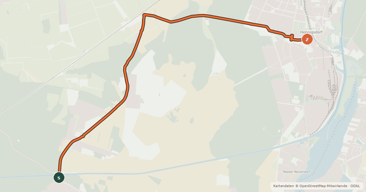 Kartenübersicht der Radroute Schönwalde (2) - Hennigsdorf (11)