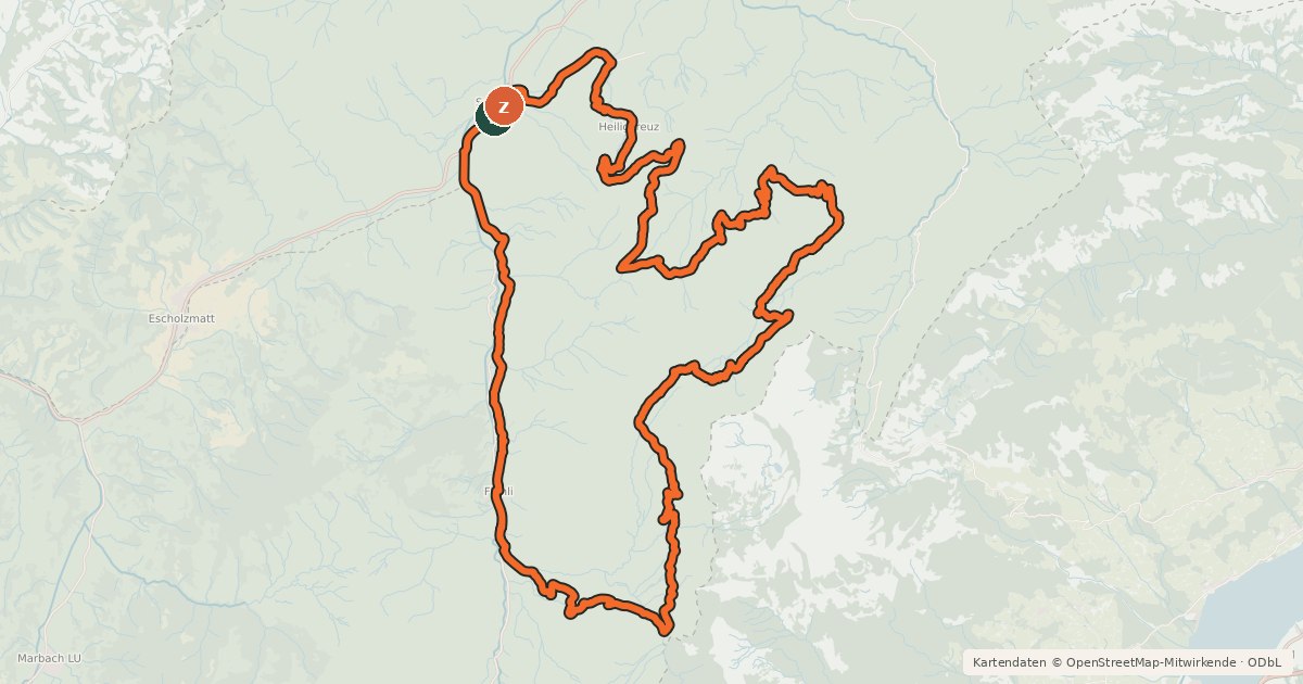 Kartenübersicht der Radroute Schüpfheim-Wasserfallenegg-Loop