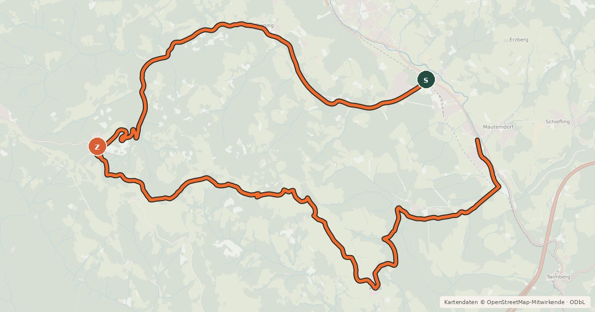 Kartenübersicht der Radroute Schulterkogel - Tour