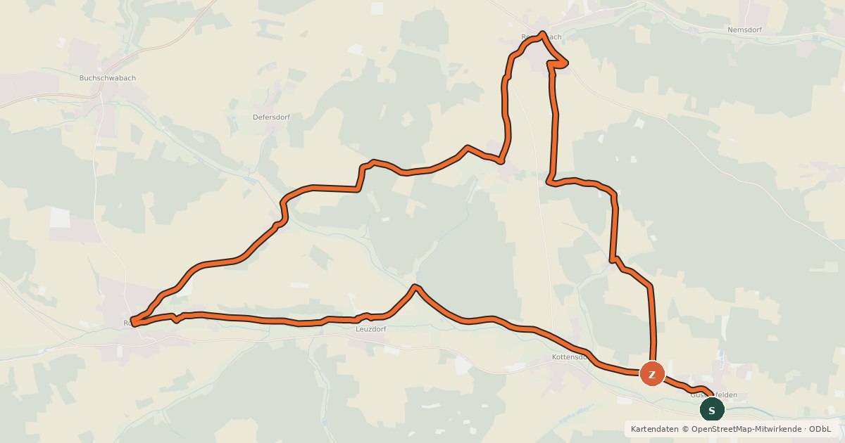 Kartenübersicht der Radroute Schwabachtal