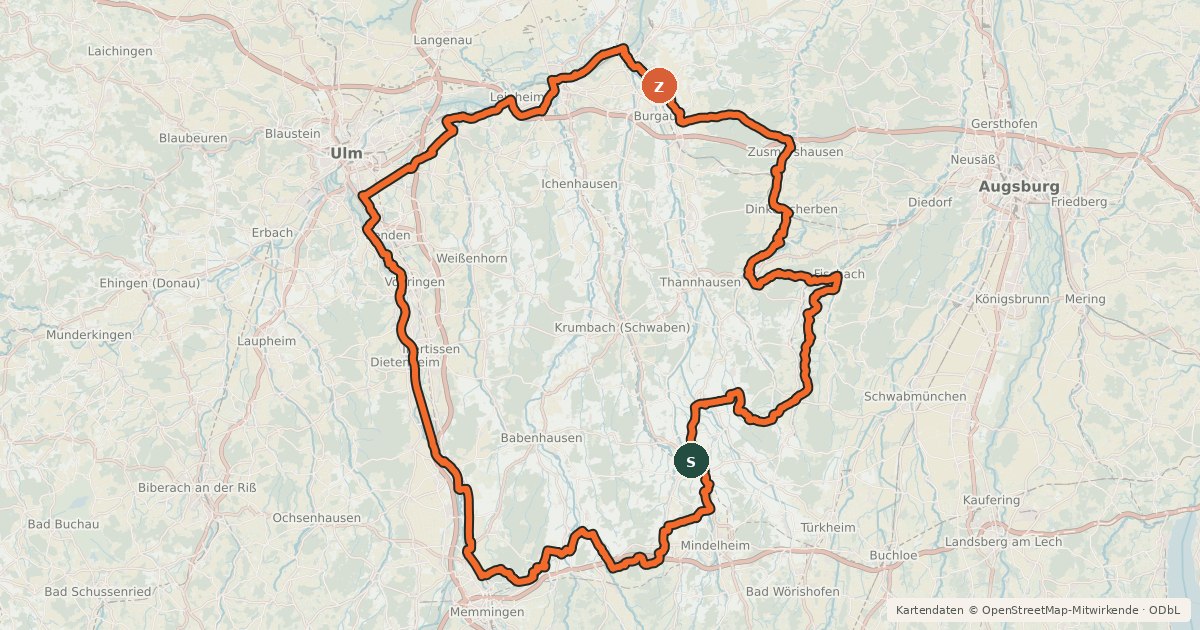 Kartenübersicht der Radroute Schwäbische Kartoffel-Tour
