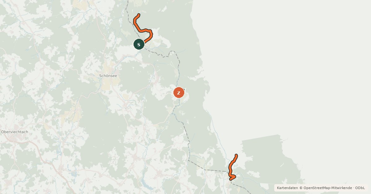 Kartenübersicht der Radroute Schwarzachtal-Radweg CZ