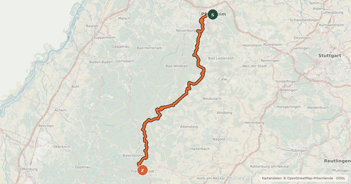 Kartenübersicht der Radroute Schwarzwälder Höhenradweg Mitte