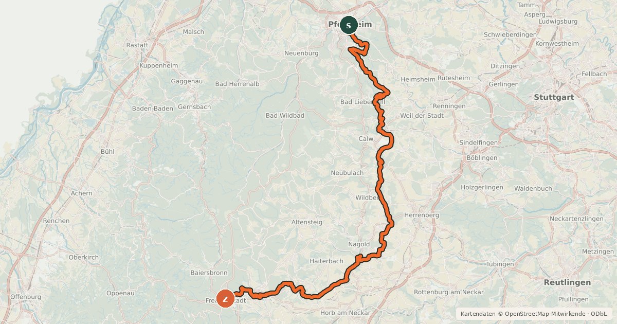 Kartenübersicht der Radroute Schwarzwälder Höhenradweg Ost