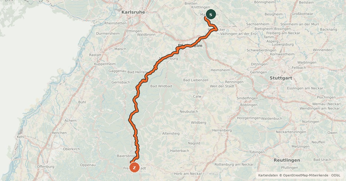 Kartenübersicht der Radroute Schwarzwälder Höhenradweg West