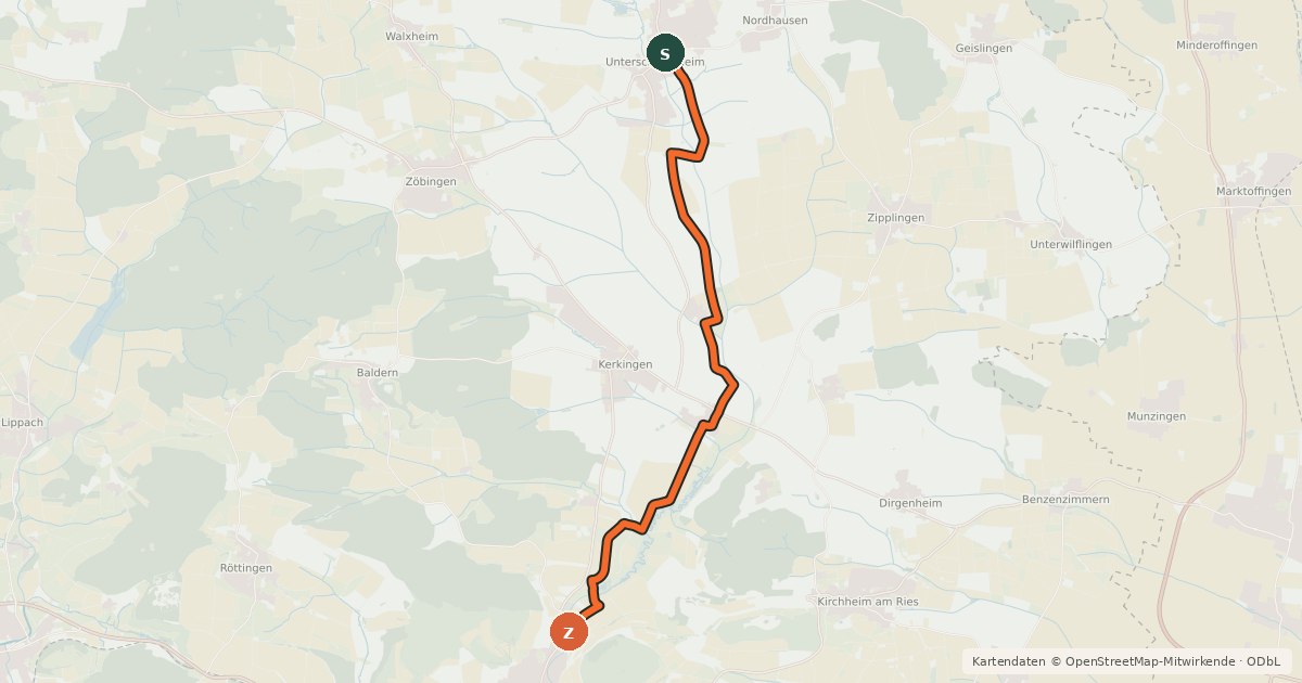 Kartenübersicht der Radroute Sechtaweg