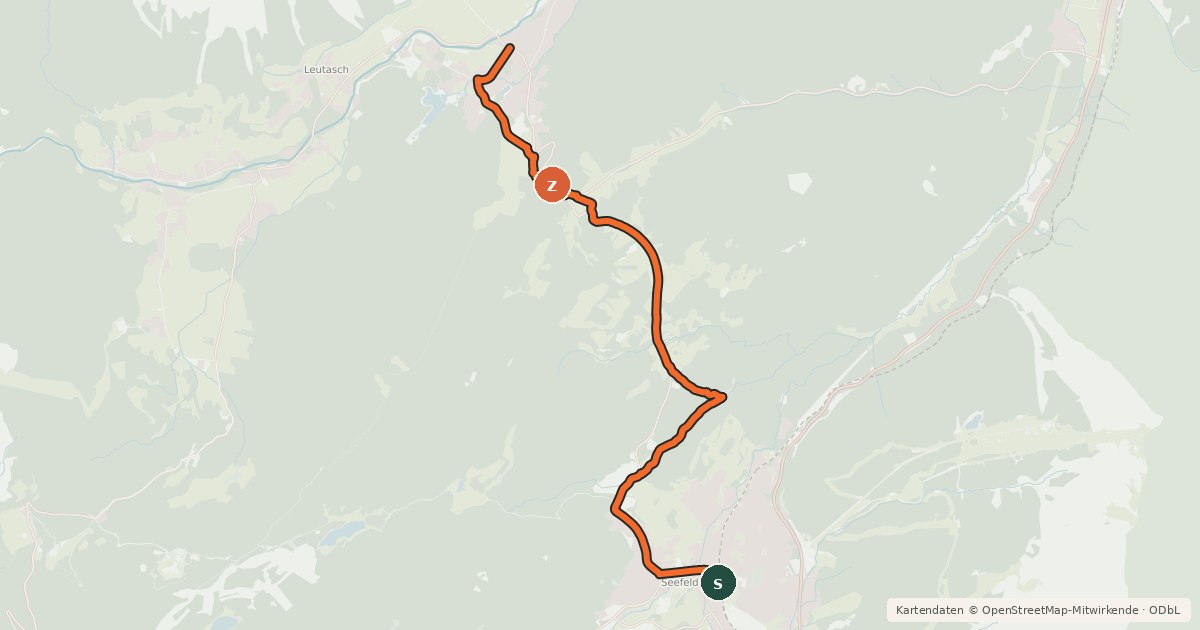 Kartenübersicht der Radroute Seefeld - Leutasch