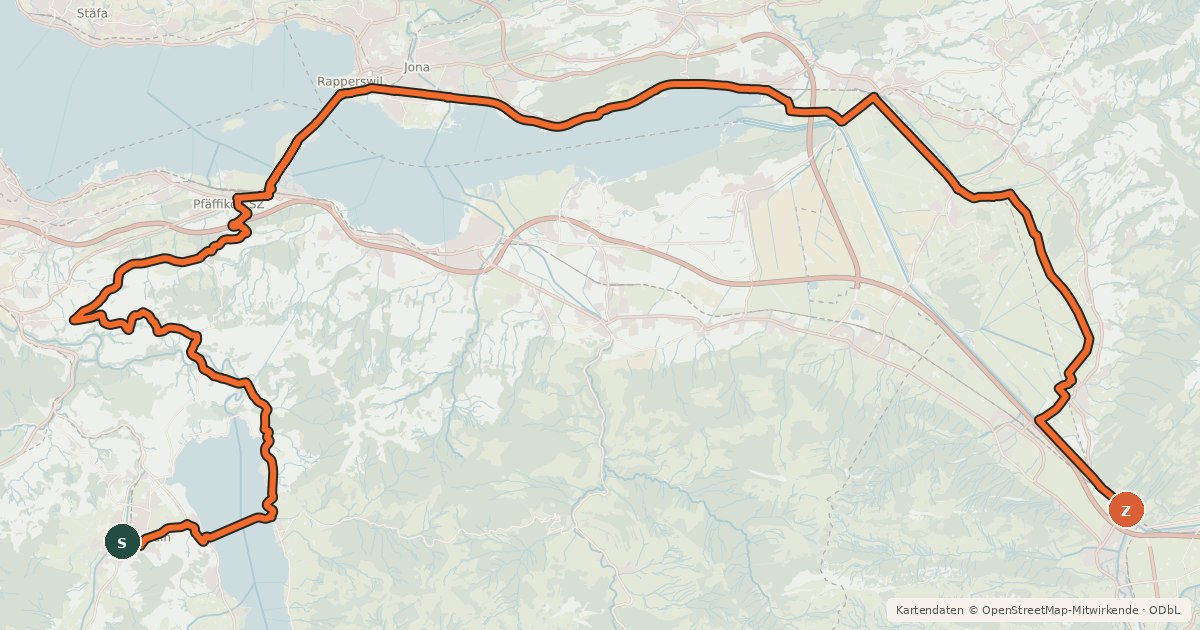 Kartenübersicht der Radroute Seen-Route