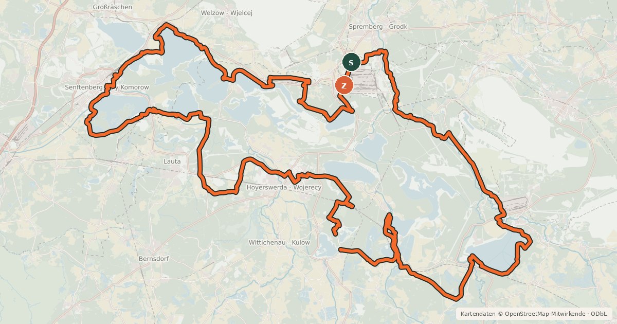 Kartenübersicht der Radroute Seenlandroute Hauptroute