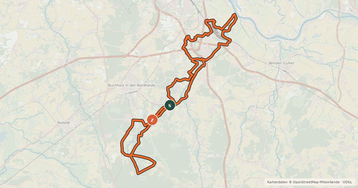 Kartenübersicht der Radroute Seeve-Radweg