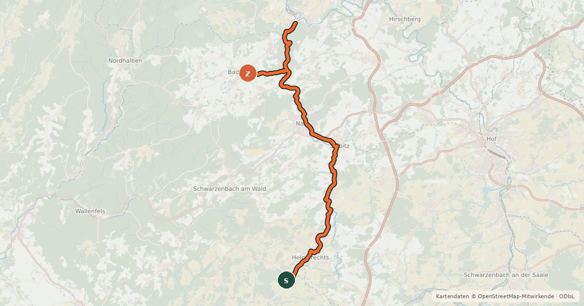 Kartenübersicht der Radroute Selbitztal-Radweg (HO 2)