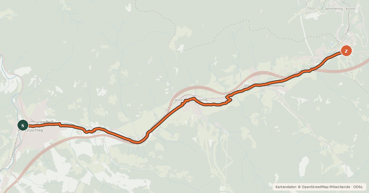 Kartenübersicht der Radroute Semmeringradweg